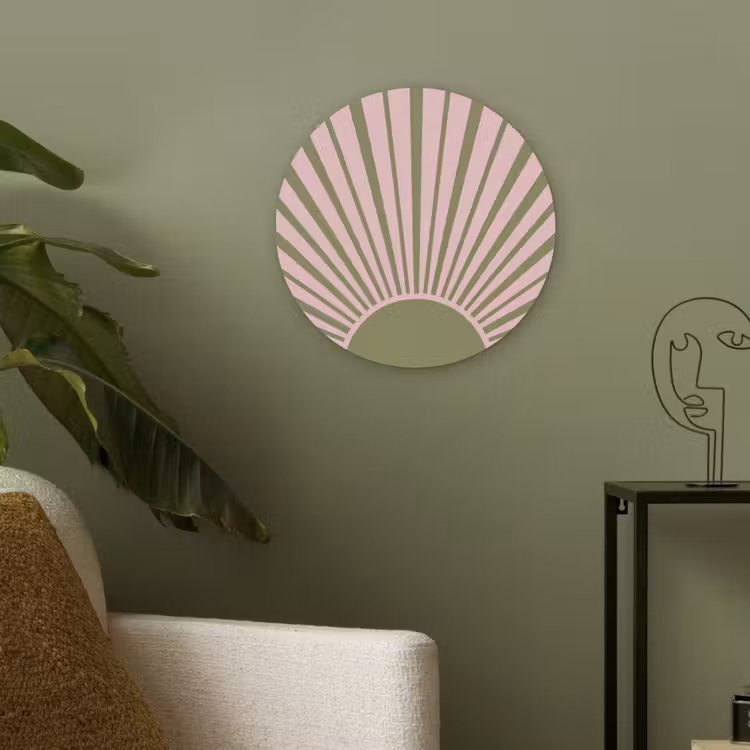 Abstract - Stralen - Grafisch - Roze - Groen Akoestische PET Vilt - Rond klein -sfeer2