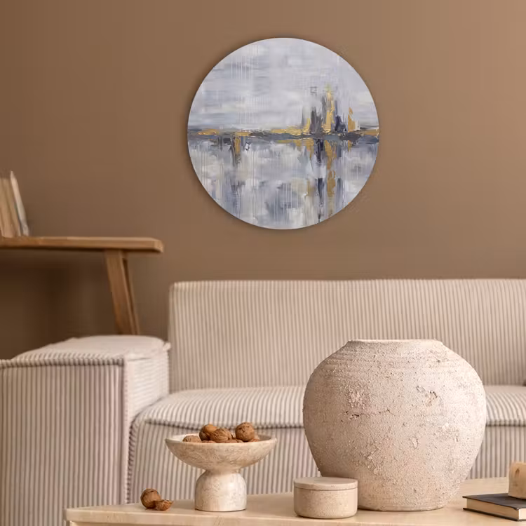 Abstract - Structuur - Goud - Grijs - Modern Akoestische PET Vilt - Rond klein -sfeer1