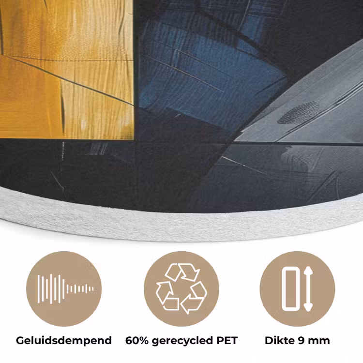 Abstract - Vormen - Goud - Blauw - Geometrisch Akoestische PET Vilt - Rond klein -closeup_NL