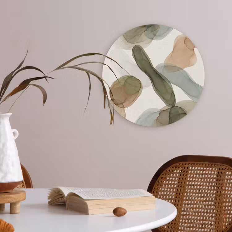 Abstract - Vormen - Modern - Kunst - Groen - Bruin Akoestische PET Vilt - Rond klein -sfeer3