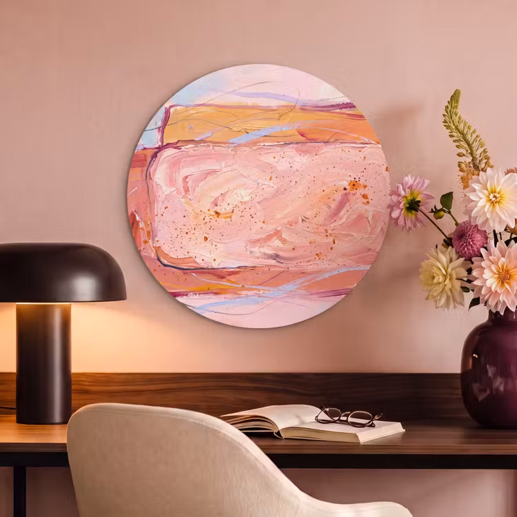 Abstract - Vormen - Modern - Roze Akoestische PET Vilt - Rond klein -sfeer3
