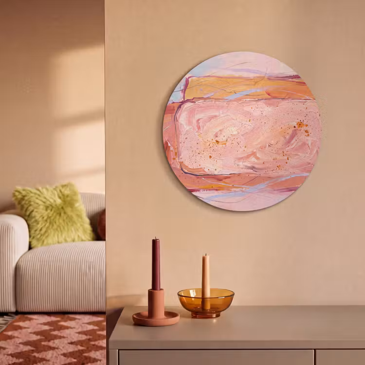 Abstract - Vormen - Modern - Roze Akoestische PET Vilt - Rond klein -sfeer1