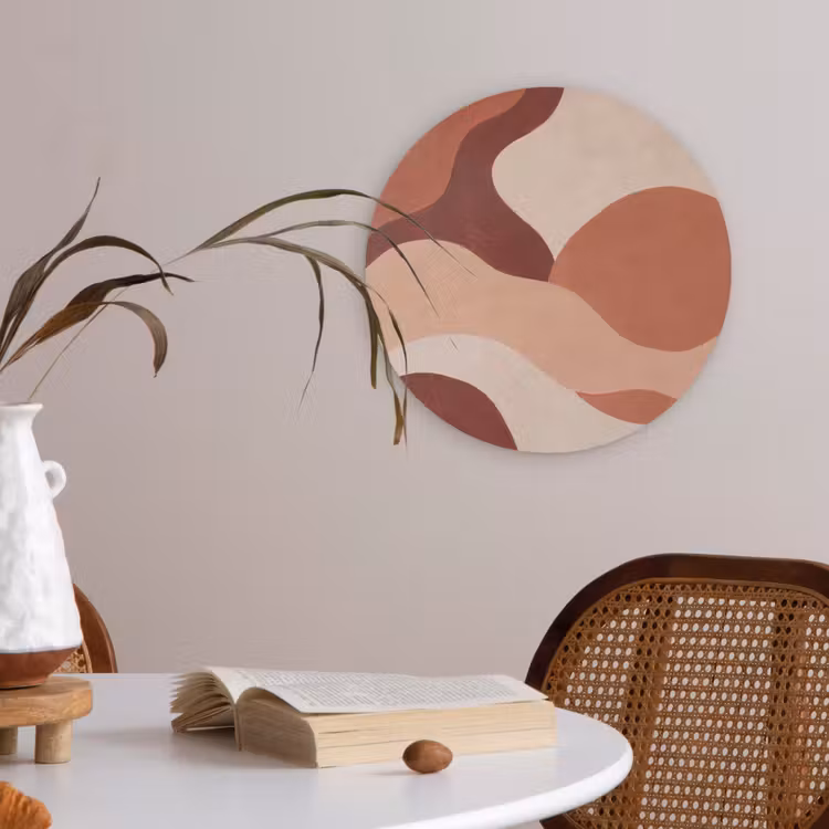Abstract - Vormen - Organisch - Aardetinten - Modern Akoestische PET Vilt - Rond klein -sfeer3