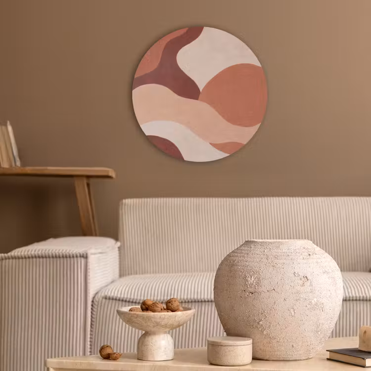 Abstract - Vormen - Organisch - Aardetinten - Modern Akoestische PET Vilt - Rond klein -sfeer1