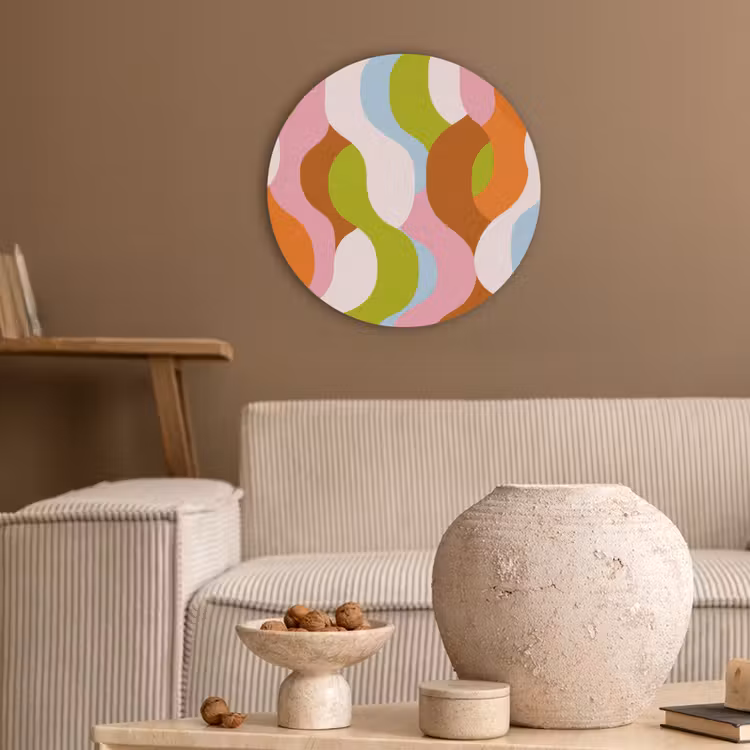 Abstract - Vormen - Roze Akoestische PET Vilt - Rond klein -sfeer1