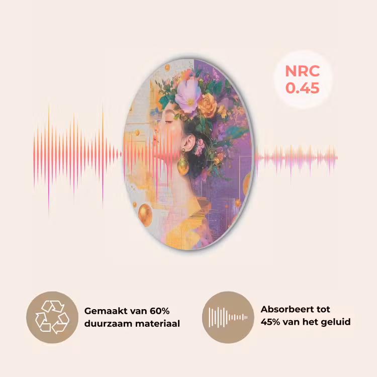 Abstract - Vrouw - Bloemenkroon - Goud Akoestische PET Vilt - Rond klein -USP_NL