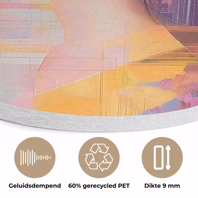 Abstract - Vrouw - Bloemenkroon - Goud Akoestische PET Vilt - Rond klein -closeup_NL