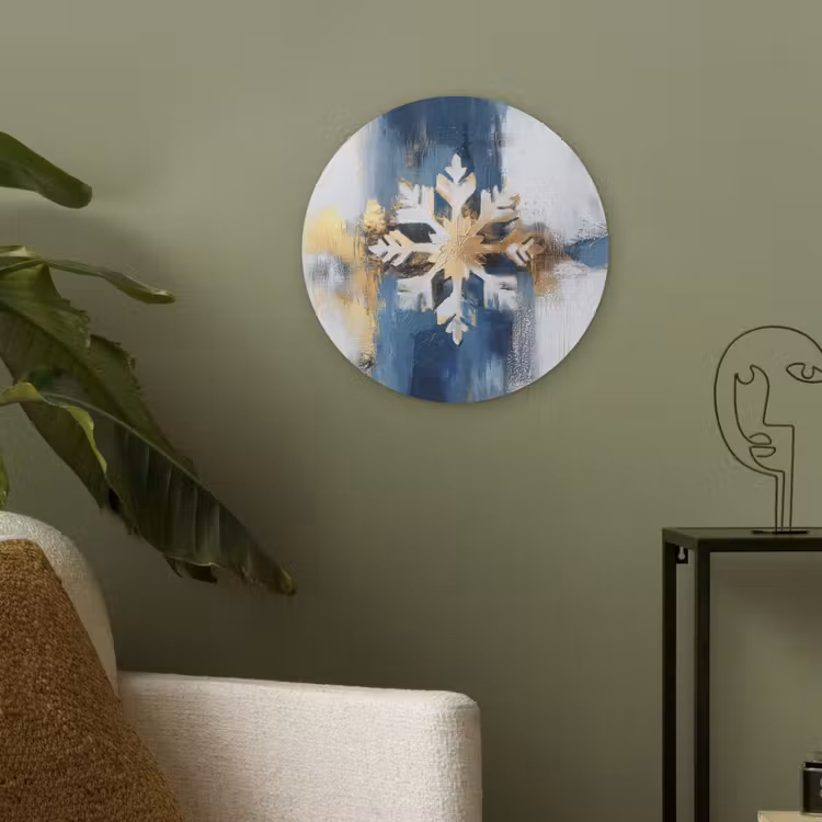 Abstract - Winter - Sneeuwvlok - Sneeuw - Goud Akoestische PET Vilt - Rond klein -sfeer2