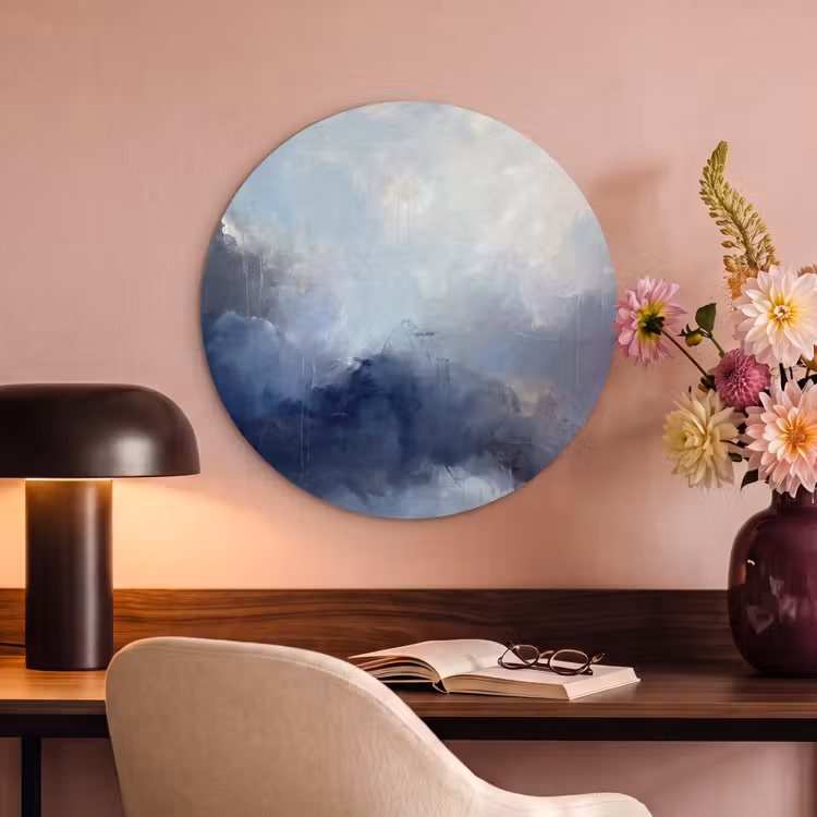 Abstract - Wolken - Modern - Blauw - Kunst Akoestische PET Vilt - Rond klein -sfeer3