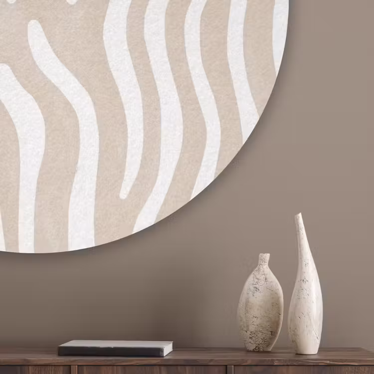 Abstract - Zebra - Beige Akoestische PET Vilt - Rond klein 838 -sfeer5_closeup