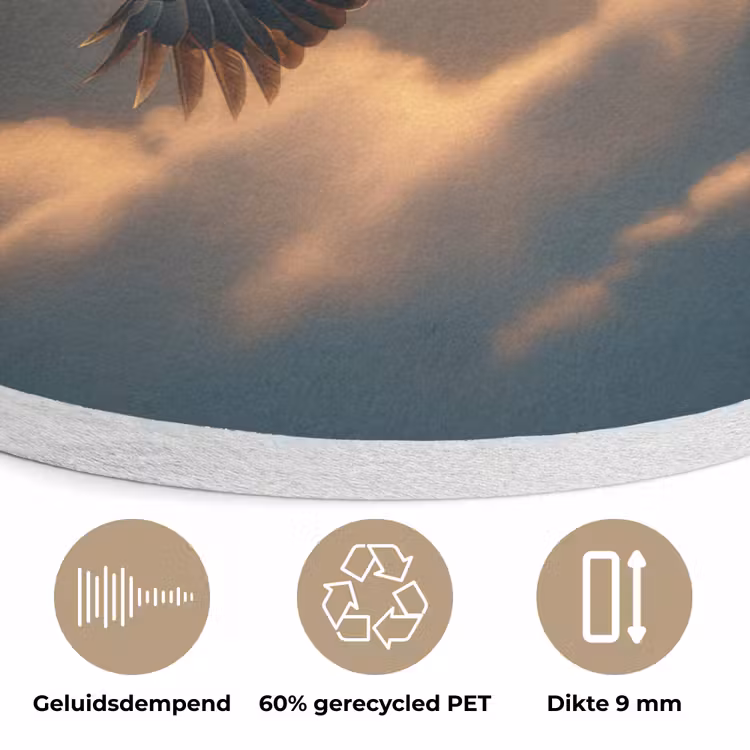 Adelaar - Wolken - Zon Akoestische PET Vilt - Rond klein -closeup_NL