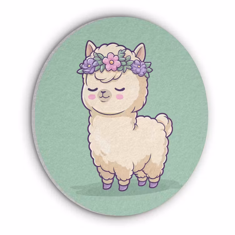 Alpaca - Groen - Bloemendiadeem Akoestische PET Vilt - Rond klein -3d