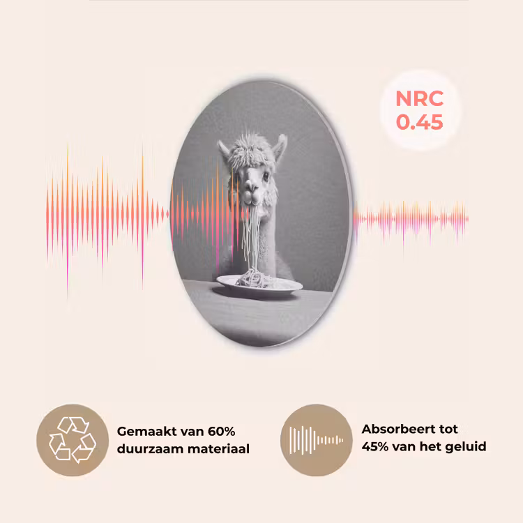 Alpaca - Pasta - Zwart - Wit - Grappig - Dieren Akoestische PET Vilt - Rond klein -USP_NL