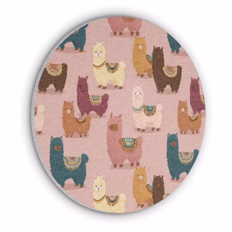 Alpaca's - Patroon - Kleurrijk Akoestische PET Vilt - Rond klein 838 -3d