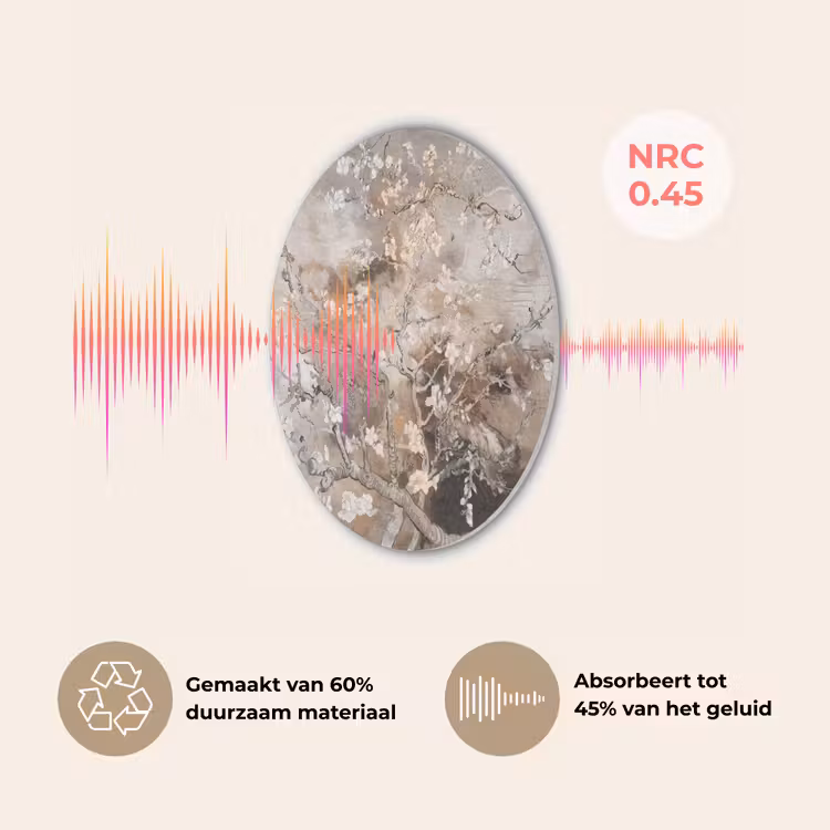 Amandelbloesem - Kunst - Van Gogh - Beige - Abstract Akoestische PET Vilt - Rond klein -USP_NL
