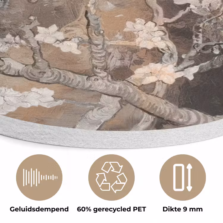Amandelbloesem - Kunst - Van Gogh - Beige - Abstract Akoestische PET Vilt - Rond klein -closeup_NL