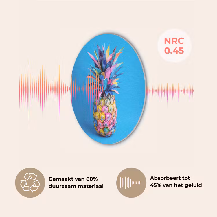 Ananas - Blauw - Tropisch - Vrolijk Akoestische PET Vilt - Rond klein -USP_NL