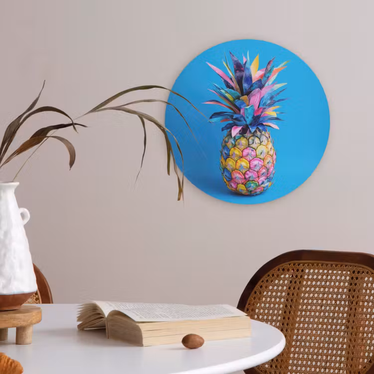 Ananas - Blauw - Tropisch - Vrolijk Akoestische PET Vilt - Rond klein -sfeer3