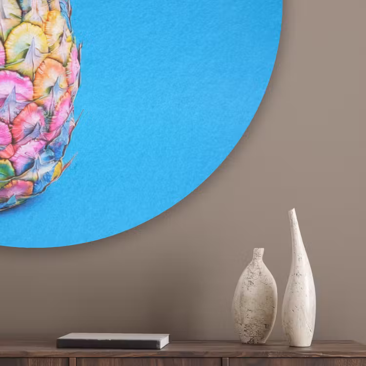 Ananas - Blauw - Tropisch - Vrolijk Akoestische PET Vilt - Rond klein -sfeer5_closeup