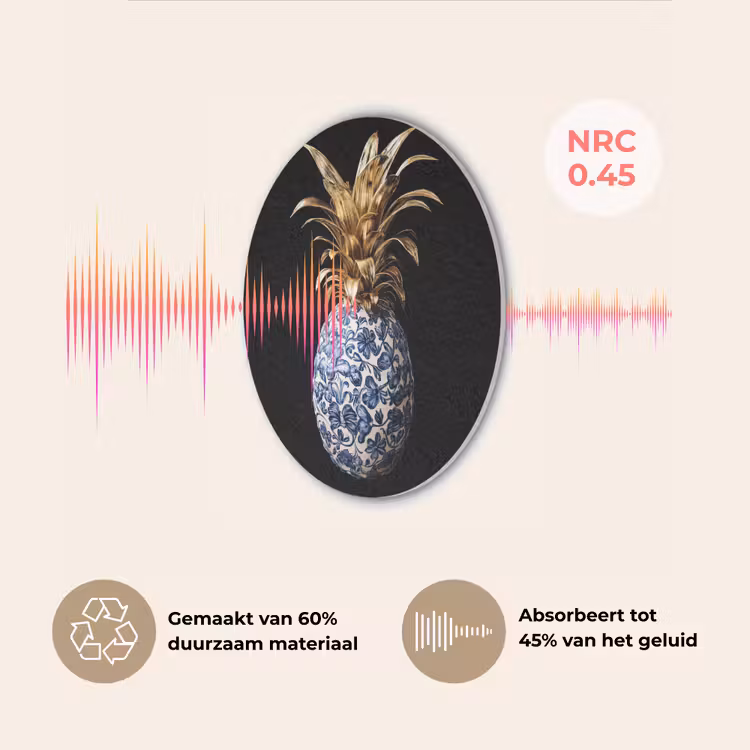 Ananas - Bloemen patroon - Goud - Delftsblauw Akoestische PET Vilt - Rond klein -USP_NL