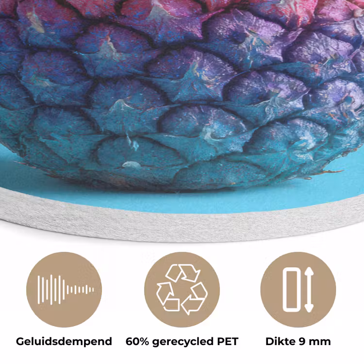 Ananas - Regenboog - Blauw - Popart Akoestische PET Vilt - Rond klein -closeup_NL