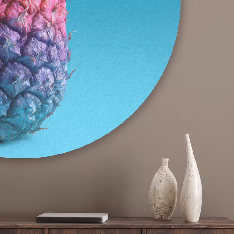 Ananas - Regenboog - Blauw - Popart Akoestische PET Vilt - Rond klein -sfeer5_closeup