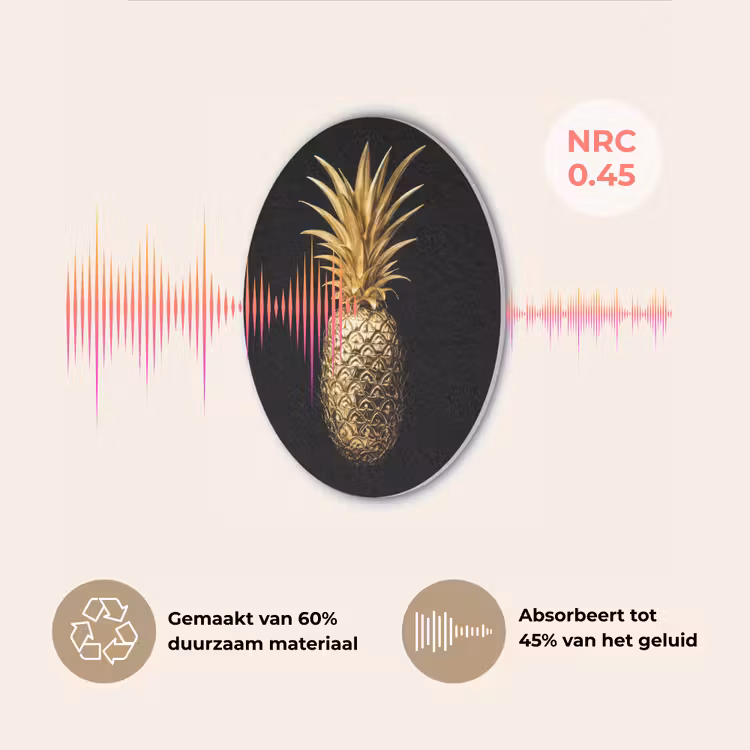 Ananas - Zwart - Goud - Luxe Akoestische PET Vilt - Rond klein -USP_NL