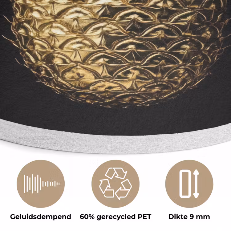 Ananas - Zwart - Goud - Luxe Akoestische PET Vilt - Rond klein -closeup_NL