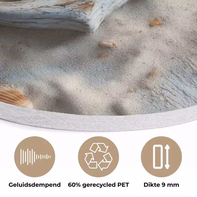 Anker - Hout - Schelpen - Zand Akoestische PET Vilt - Rond klein -closeup_NL