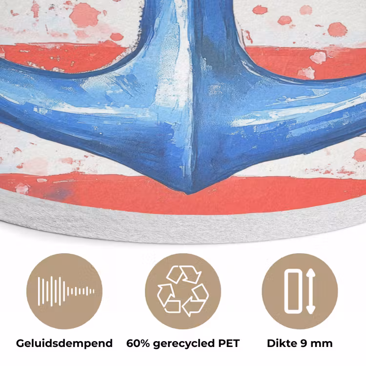 Anker - Verfspatten - Rood - Blauw Akoestische PET Vilt - Rond klein -closeup_NL