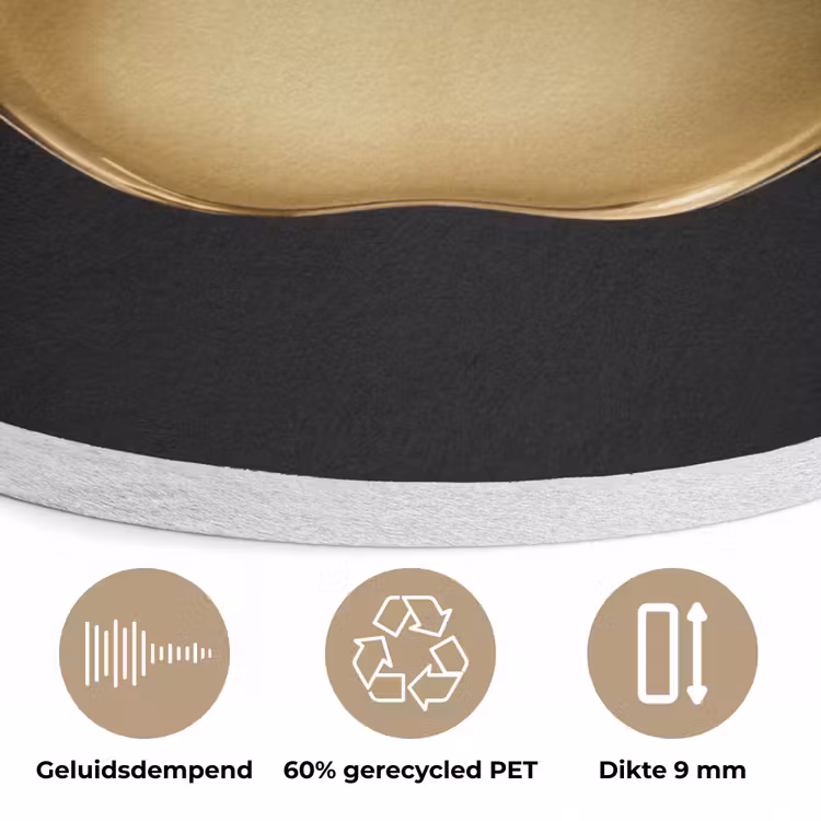 Appel - Goud - Chrome - Zwart Akoestische PET Vilt - Rond klein -closeup_NL