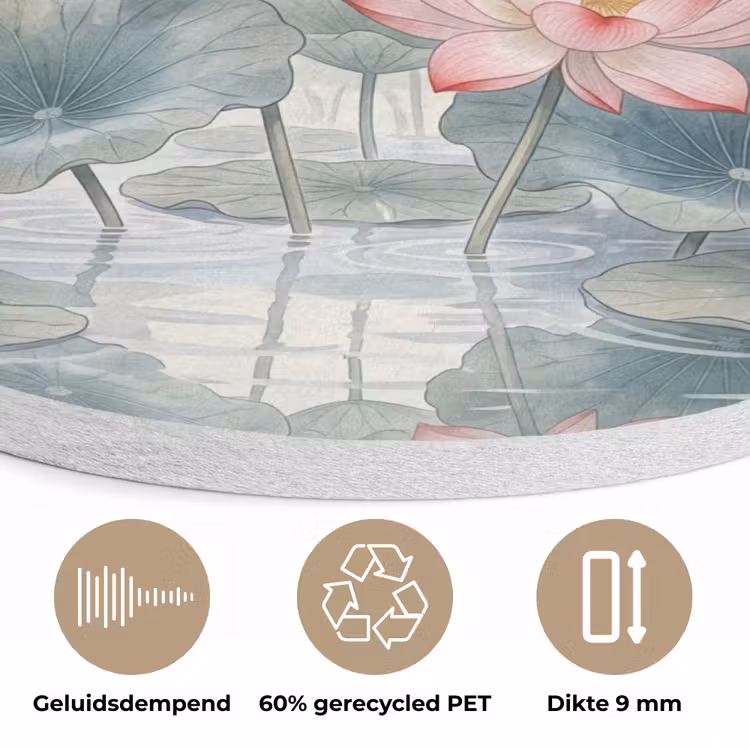 Aquarel - Lotusbloemen - Kleurrijk Akoestische PET Vilt - Rond klein -closeup_NL