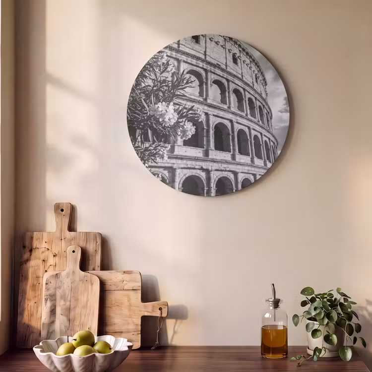 Architectuur - Colosseum - Rome - Historisch - Zwart-wit Akoestische PET Vilt - Rond klein -sfeer2