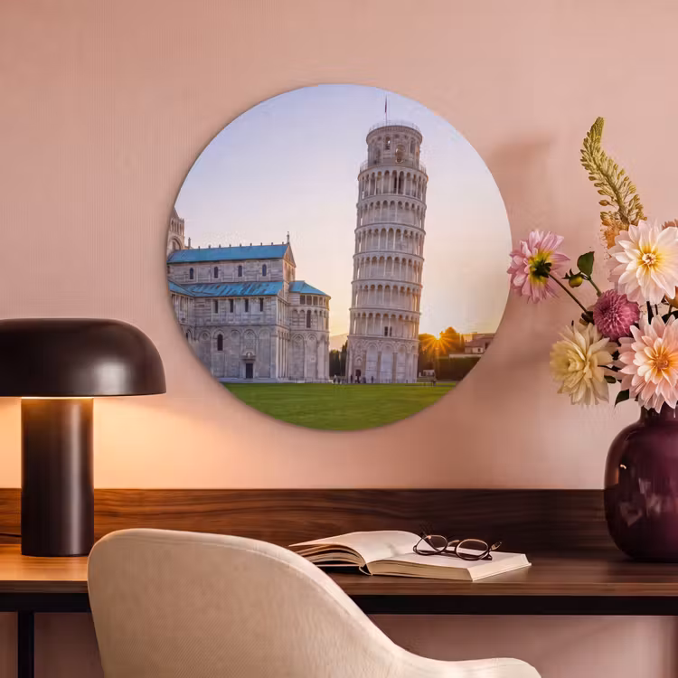 Architectuur - Toren - Pisa - Italië - Zonsondergang Akoestische PET Vilt - Rond klein -sfeer3