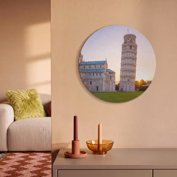 Architectuur - Toren - Pisa - Italië - Zonsondergang Akoestische PET Vilt - Rond klein -sfeer1