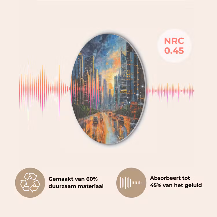 Auto - Skyline - Zon - Blauw Akoestische PET Vilt - Rond klein -USP_NL