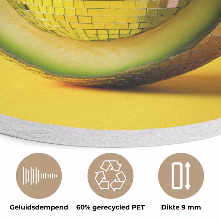 Avocado - Discobal - Geel - Glitter Akoestische PET Vilt - Rond klein -closeup_NL