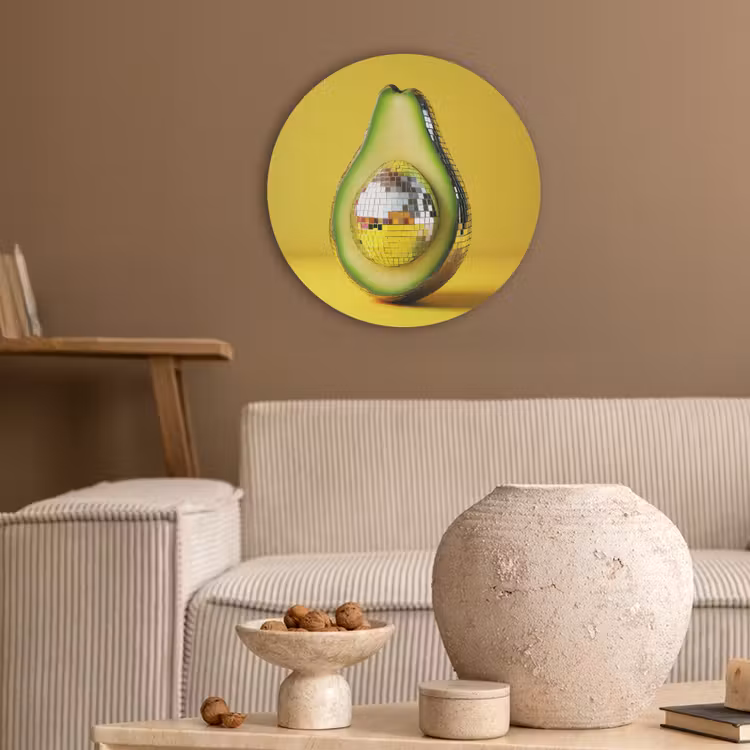 Avocado - Discobal - Geel - Glitter Akoestische PET Vilt - Rond klein -sfeer1