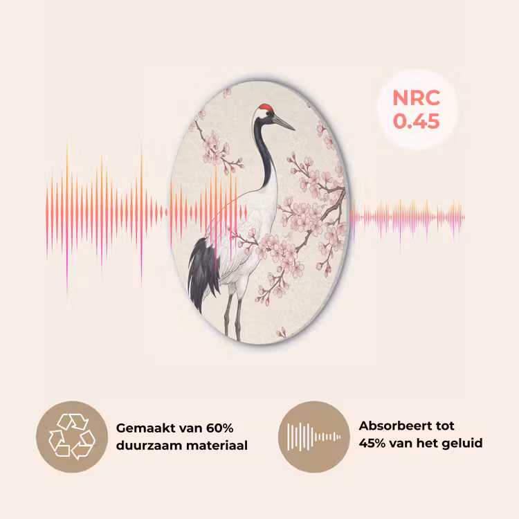 Aziatisch - Kraanvogel - Beige Akoestische PET Vilt - Rond klein -USP_NL