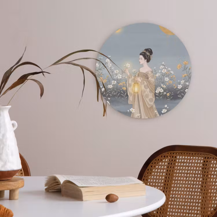 Aziatisch - Vrouw - Kimono Akoestische PET Vilt - Rond klein -sfeer3