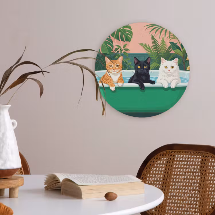 Badkamer - Kattenparade - Kleurrijk Akoestische PET Vilt - Rond klein -sfeer3