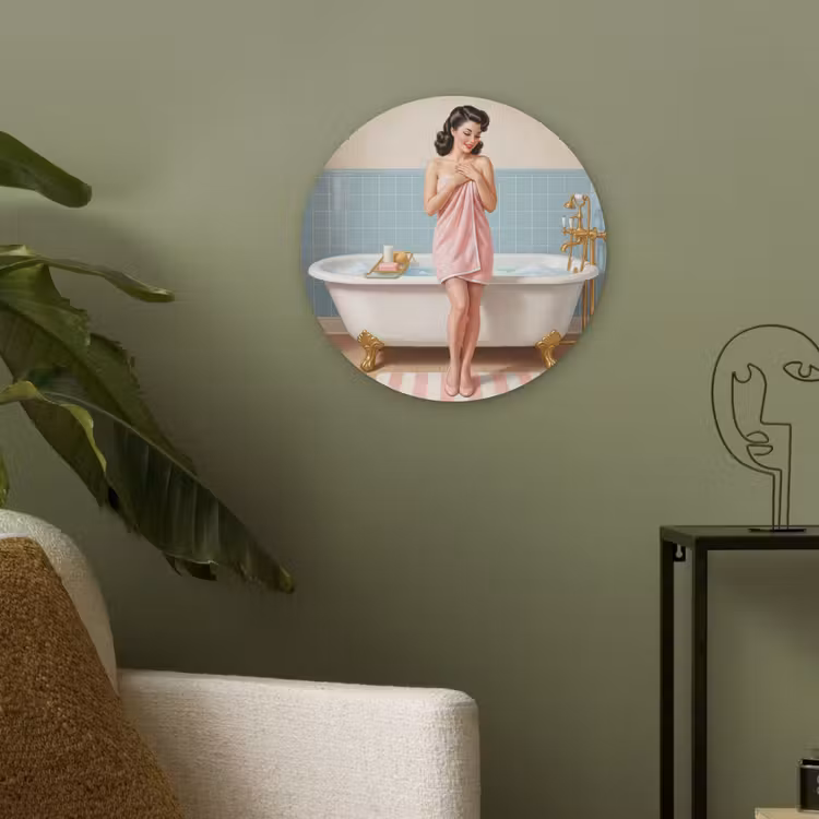 Badkamer - Vrouw - Roze Akoestische PET Vilt - Rond klein -sfeer2
