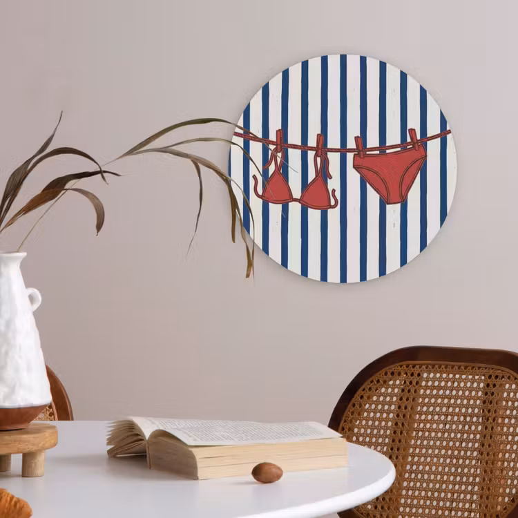 Badkleding - Waslijn - Zomer - Illustratie - Rood Akoestische PET Vilt - Rond klein -sfeer3