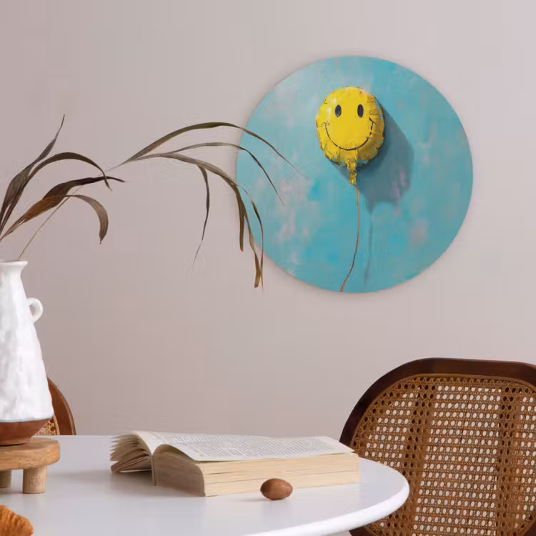 Ballon - Geel - Smiley Akoestische PET Vilt - Rond klein -sfeer3