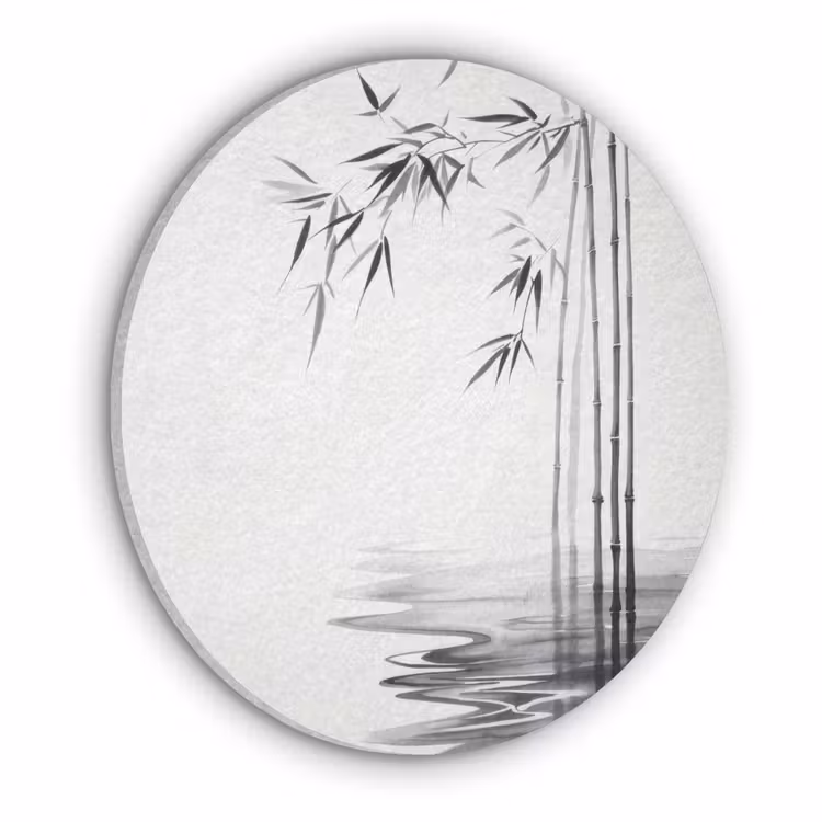 Bamboestammen - Water - Minimalistisch - Wit Akoestische PET Vilt - Rond klein -3d