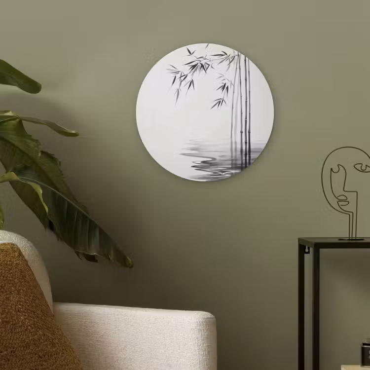 Bamboestammen - Water - Minimalistisch - Wit Akoestische PET Vilt - Rond klein -sfeer2
