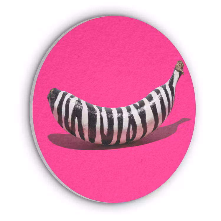 Banaan - Zebraprint - Roze Akoestische PET Vilt - Rond klein -3d