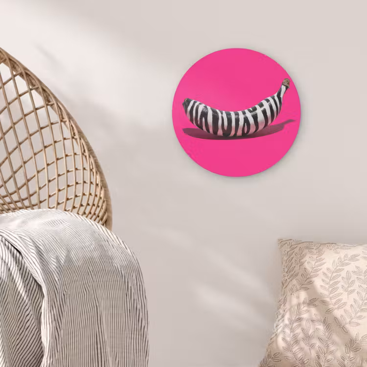 Banaan - Zebraprint - Roze Akoestische PET Vilt - Rond klein -sfeer4