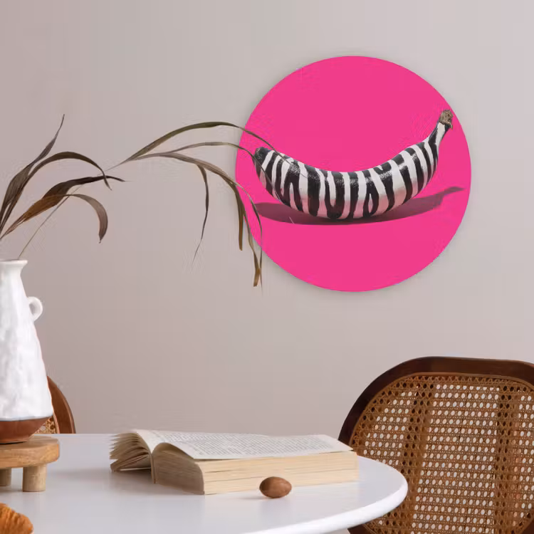 Banaan - Zebraprint - Roze Akoestische PET Vilt - Rond klein -sfeer3