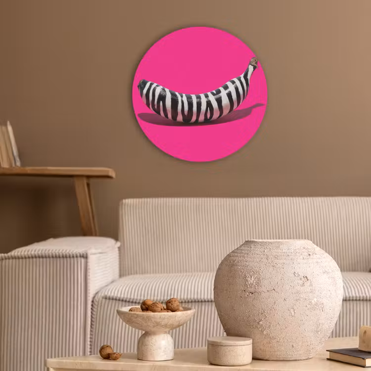 Banaan - Zebraprint - Roze Akoestische PET Vilt - Rond klein -sfeer1